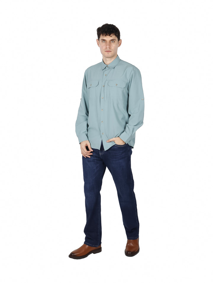 Camisa Eddie Bauer Atlas Exploration Flex Verde Grisáceo para Hombre