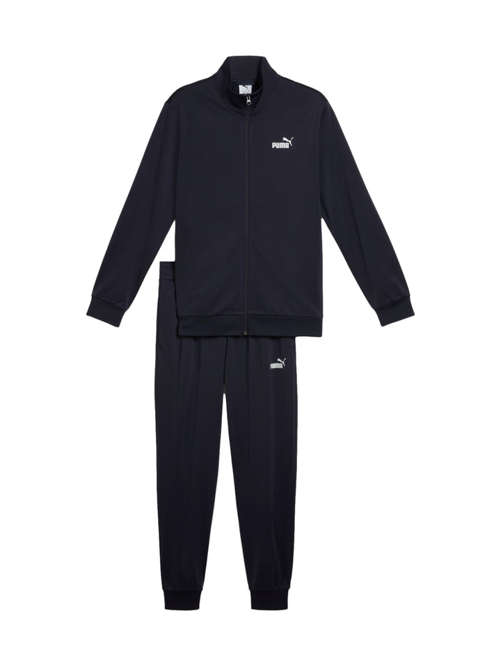 Conjunto deportivo PUMA color azul marino compuesto por chaqueta con cierre y pantalón largo.