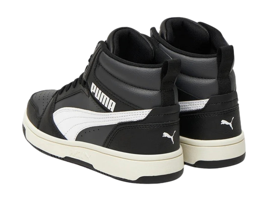 Tenis PUMA Rebound V6 Mid Blanco y Gris para Niño