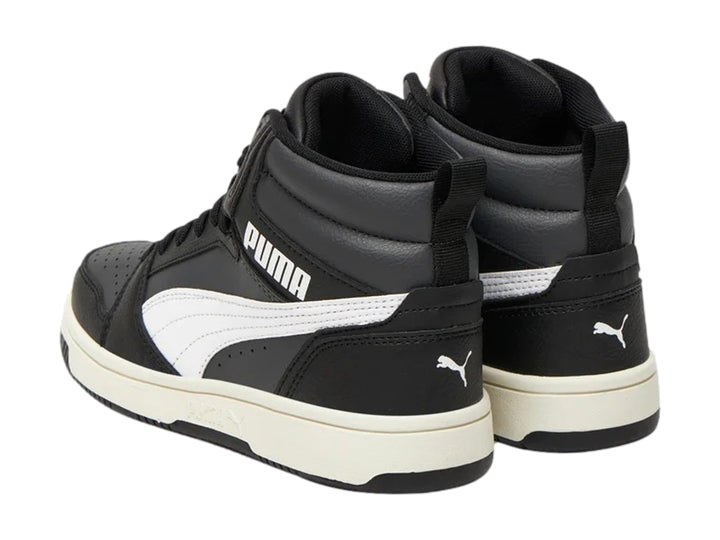 Tenis PUMA Rebound V6 Mid Blanco y Gris para Niño