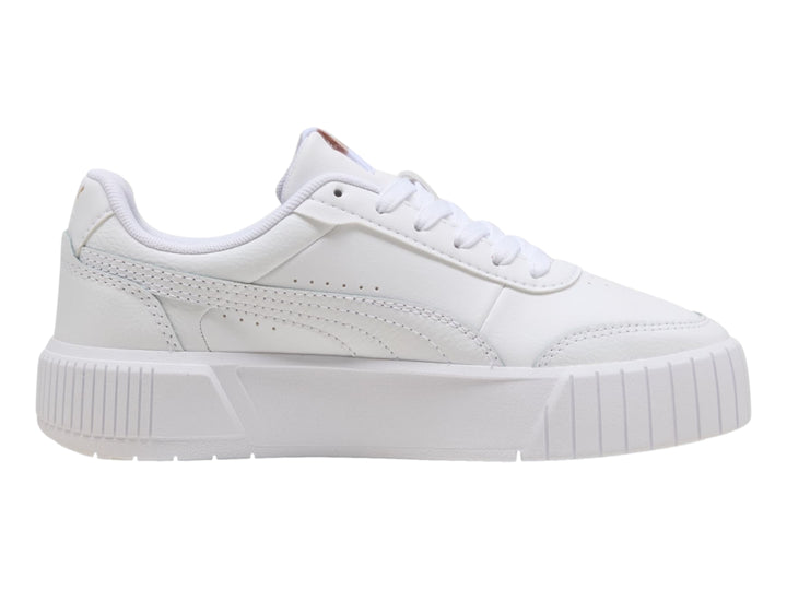 Tenis PUMA X-Cell Ayro para niños en color blanco con suela de plataforma ancha y cordones.