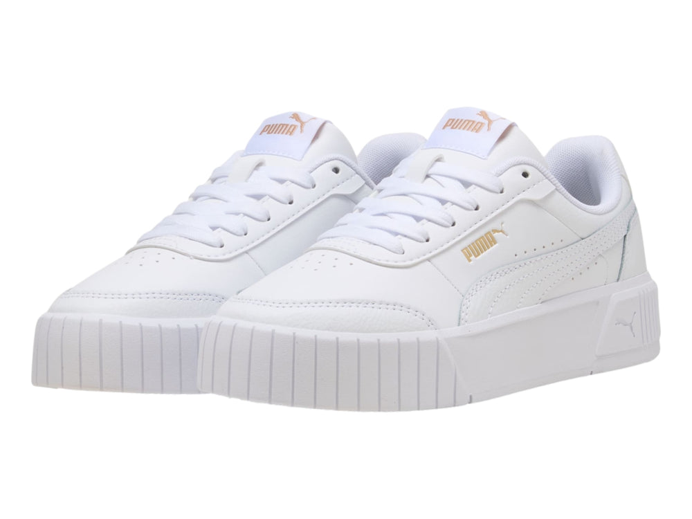 Tenis PUMA X-Cell Ayro para niños en color blanco con suela de plataforma ancha y cordones.