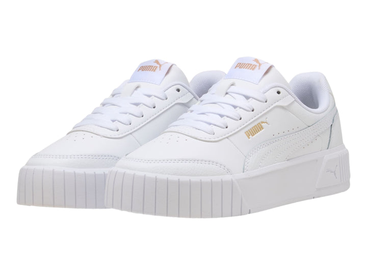 Tenis PUMA X-Cell Ayro para niños en color blanco con suela de plataforma ancha y cordones.