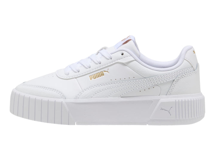 Tenis PUMA X-Cell Ayro para niños en color blanco con suela de plataforma ancha y cordones.