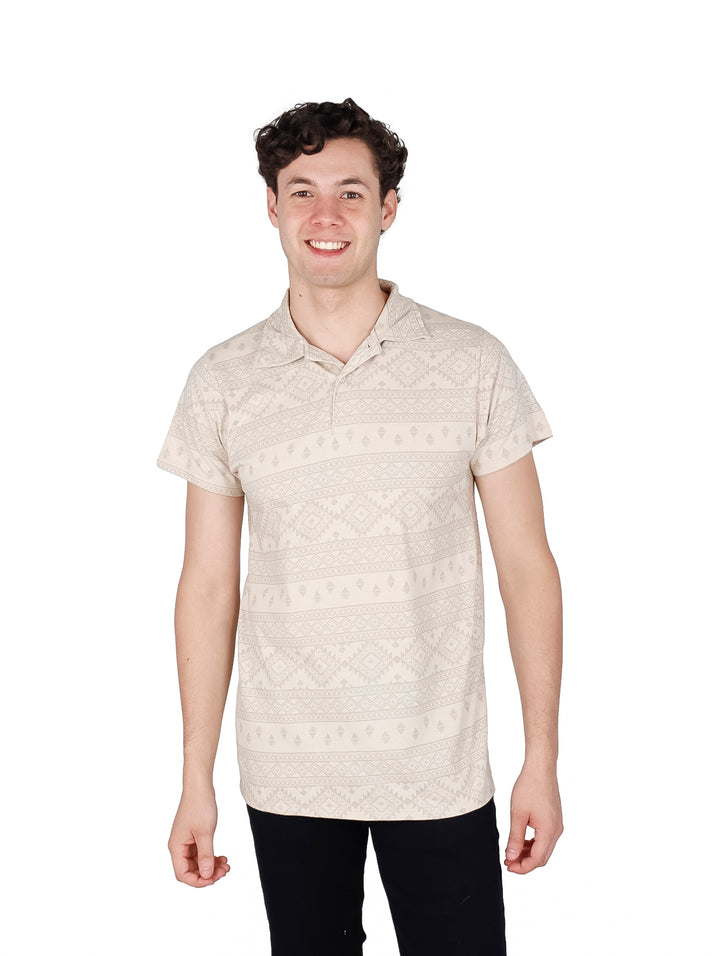 Playera Polo Optima Exterior Beige Estampado Tribal para Hombre