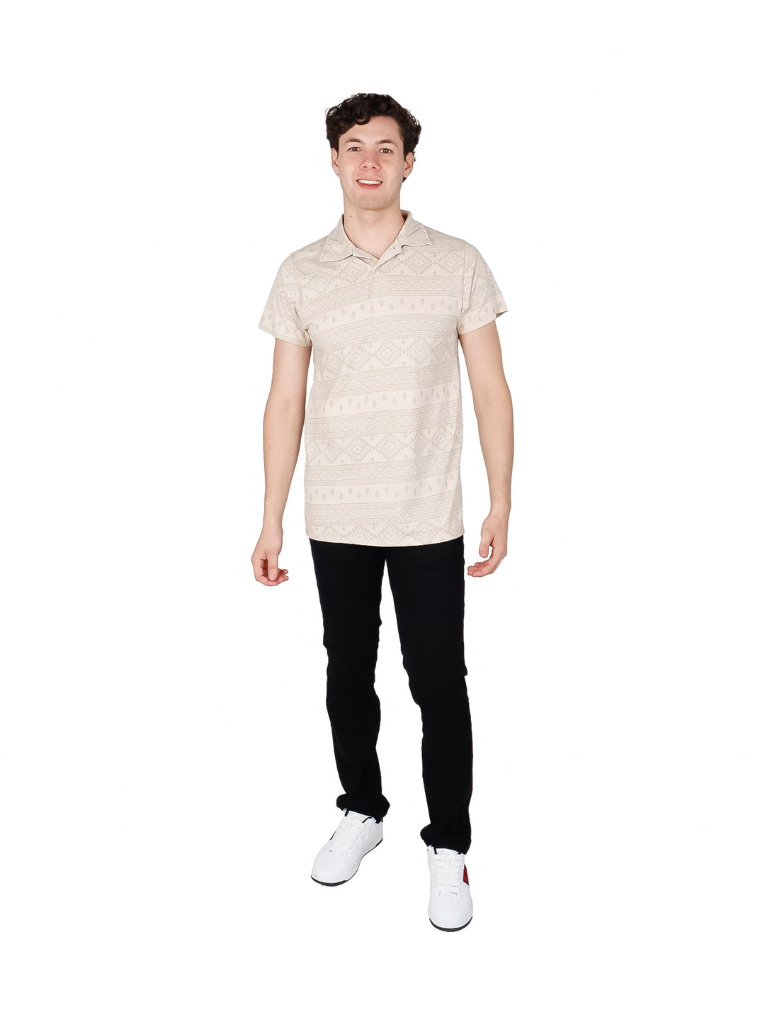 Playera Polo Optima Exterior Beige Estampado Tribal para Hombre