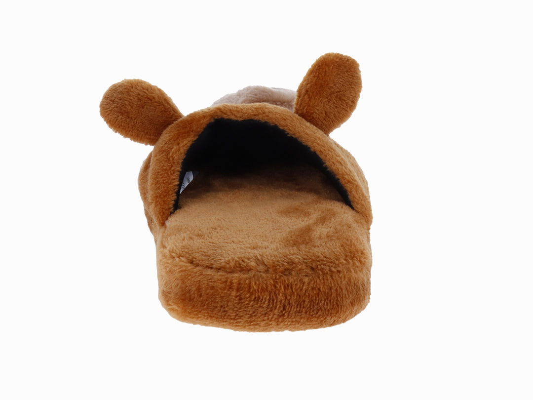 Pantufla de peluche color café con diseño de perezoza.