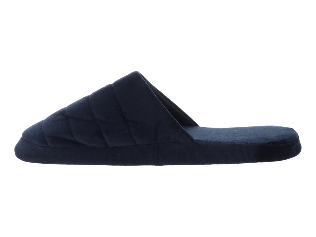 Pantufla azul marino de estilo slide con acabado suave en terciopelo.