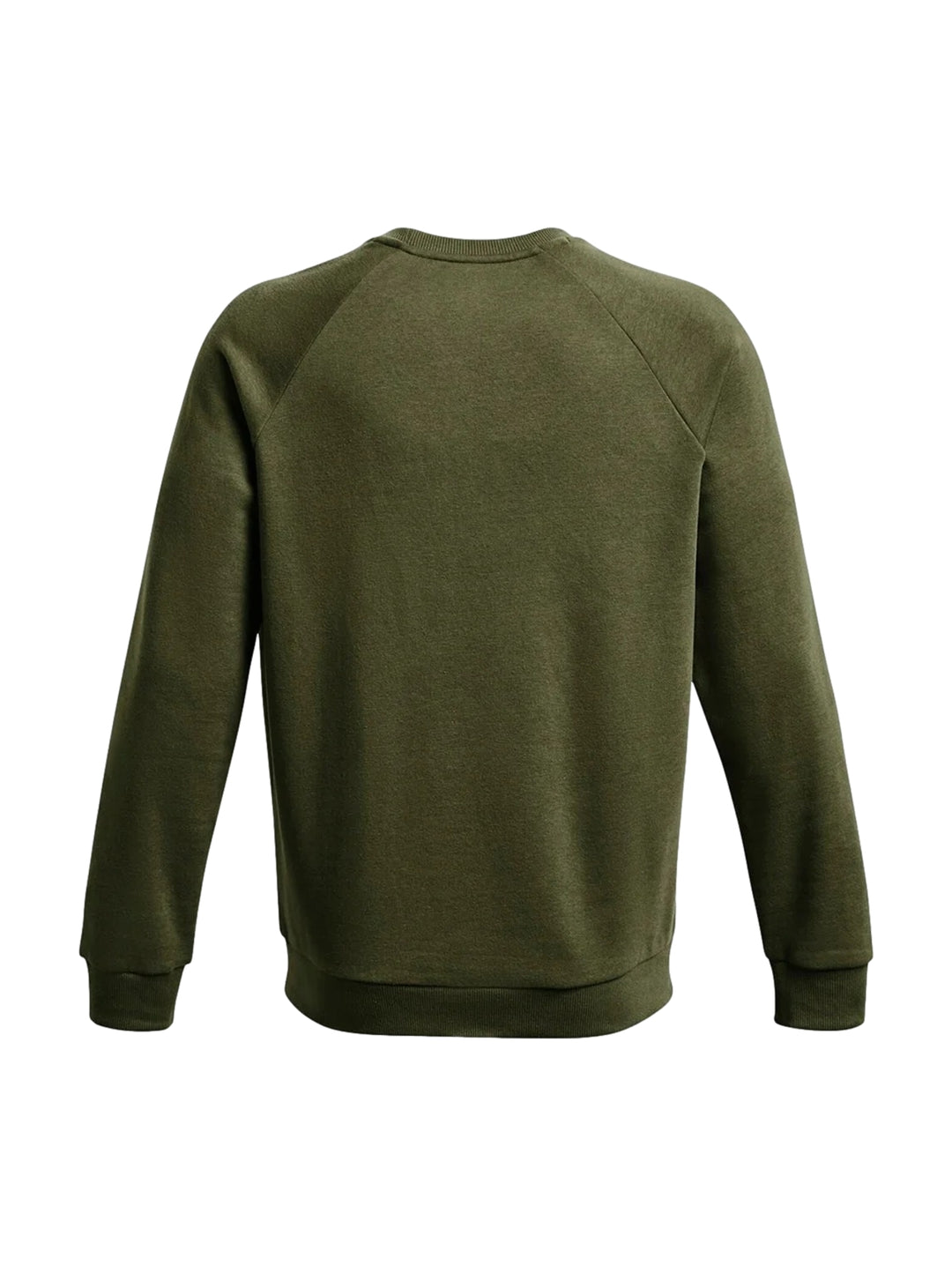 Hombre vistiendo sudadera Under Armour de cuello redondo en color verde oliva.