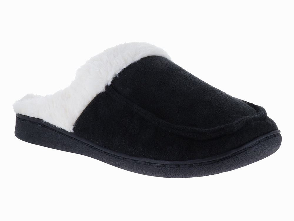 Pantufla negra con forro interior de peluche blanco