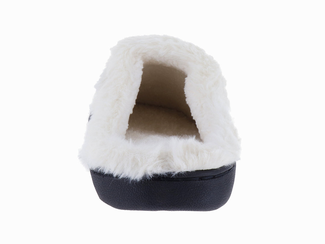 Pantufla negra con forro interior de peluche blanco