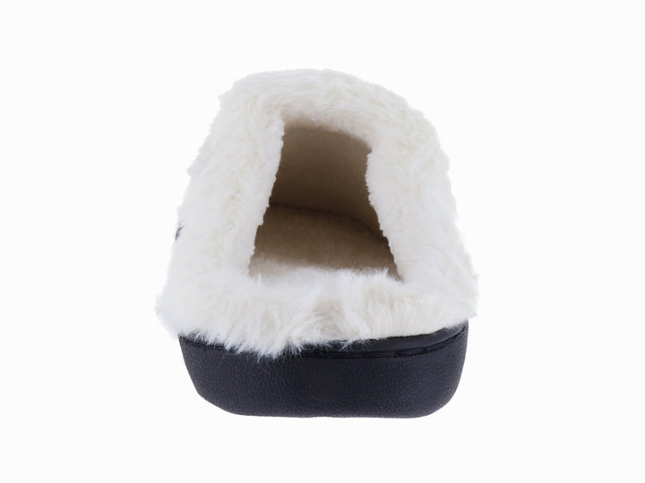 Pantufla negra con forro interior de peluche blanco