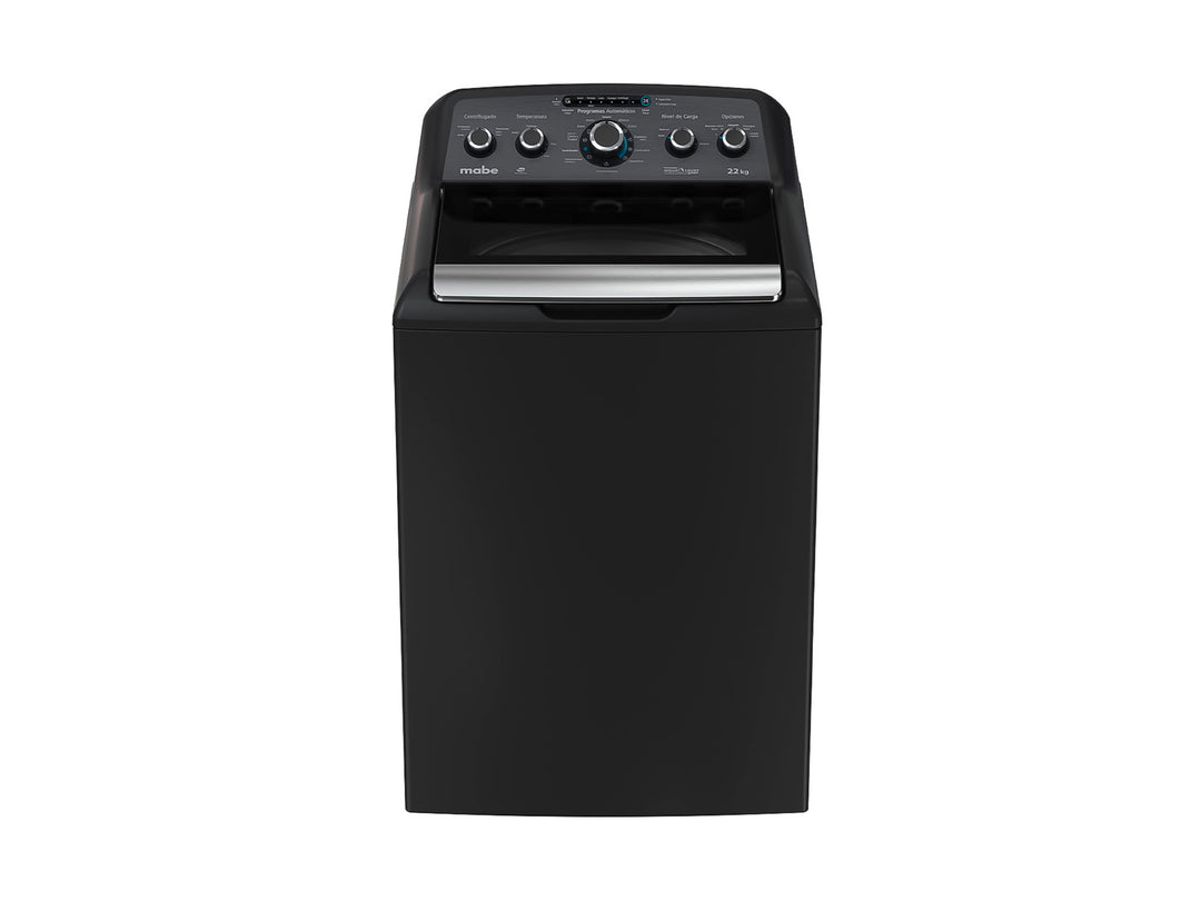 Lavadora Mabe de carga superior color gris oscuro Diamond Gray con panel de control superior.
