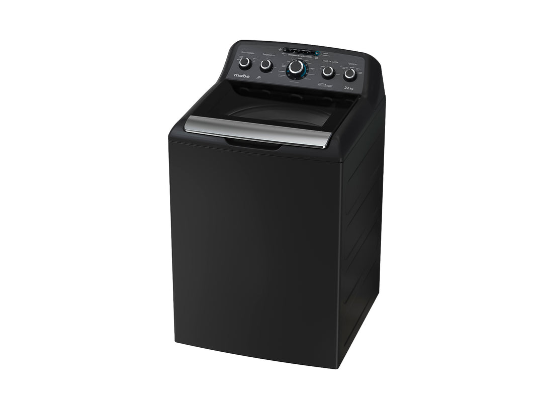 Lavadora Mabe de carga superior color gris oscuro Diamond Gray con panel de control superior.