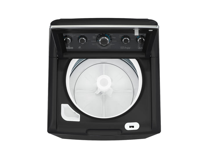 Lavadora Mabe de carga superior color gris oscuro Diamond Gray con panel de control superior.
