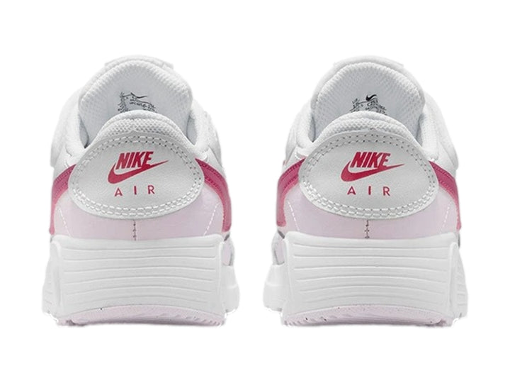 Tenis Nike Air Max SC para niño o niña en color blanco con detalles en rosa y violeta, cierre de velcro.