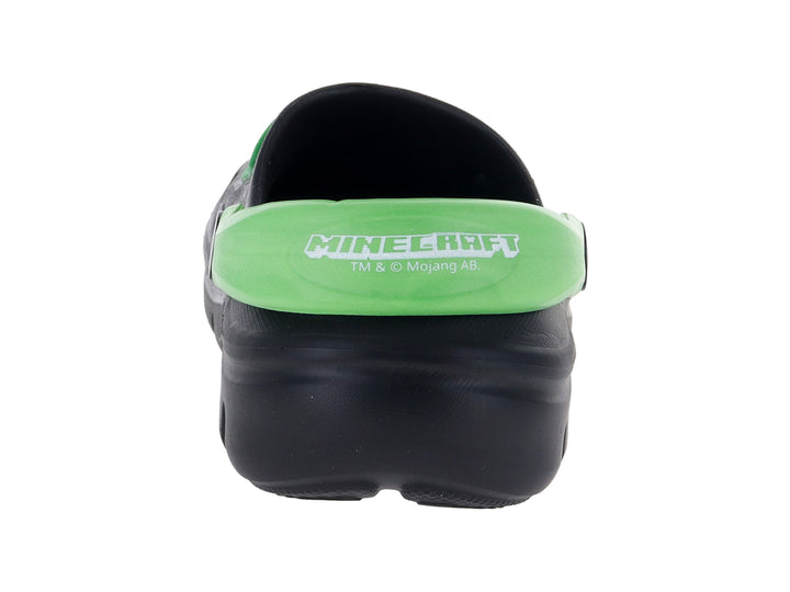 Sandalias tipo clog color negro con correa y detalles en verde para niño.