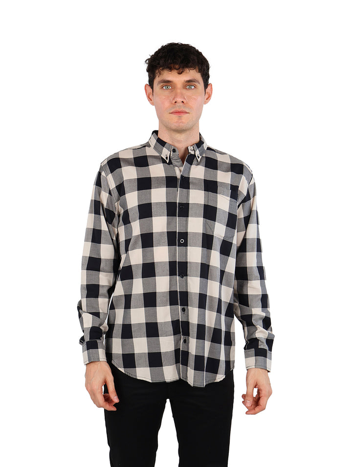 Camisa Vertical Eagle Cuadros Negro y Beige para Hombre