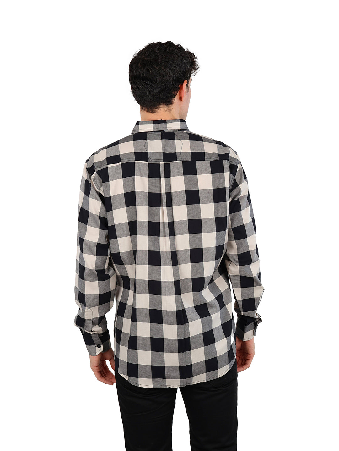 Camisa Vertical Eagle Cuadros Negro y Beige para Hombre
