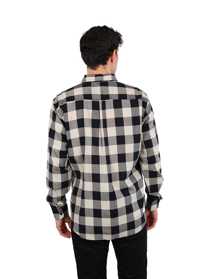 Camisa Vertical Eagle Cuadros Negro y Beige para Hombre