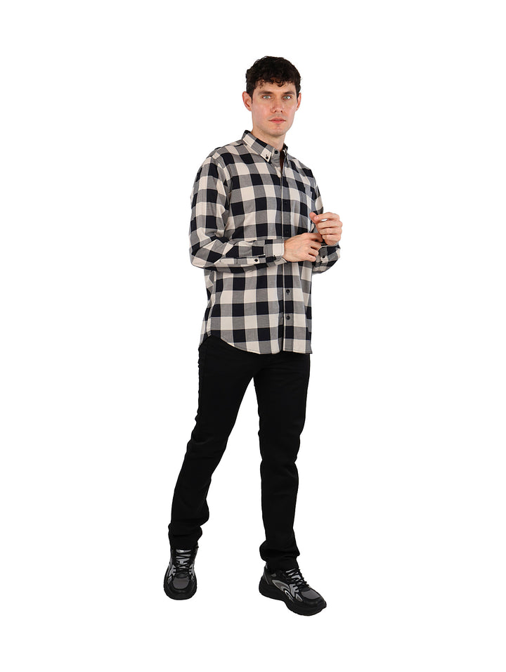 Camisa Vertical Eagle Cuadros Negro y Beige para Hombre