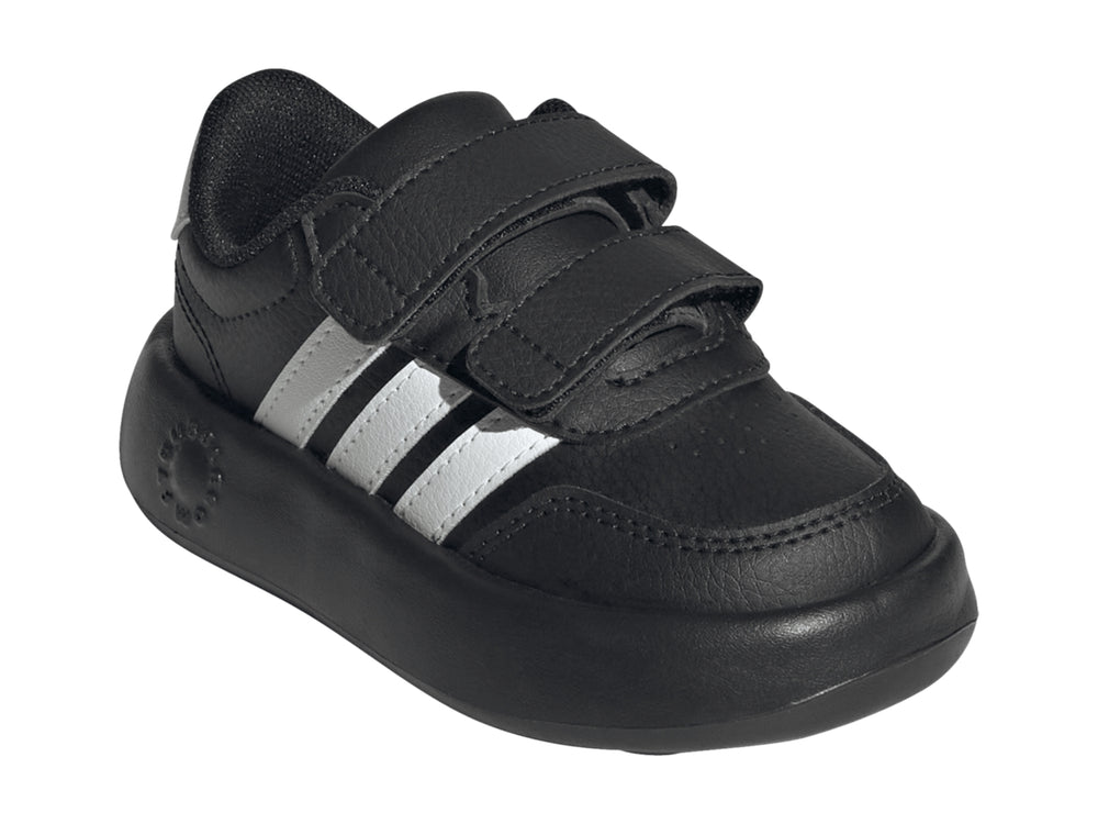 Tenis Adidas Breaknet 3.0 color negro con tres franjas blancas y cierre de velcro.