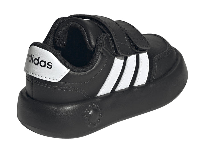 Tenis Adidas Breaknet 3.0 color negro con tres franjas blancas y cierre de velcro.