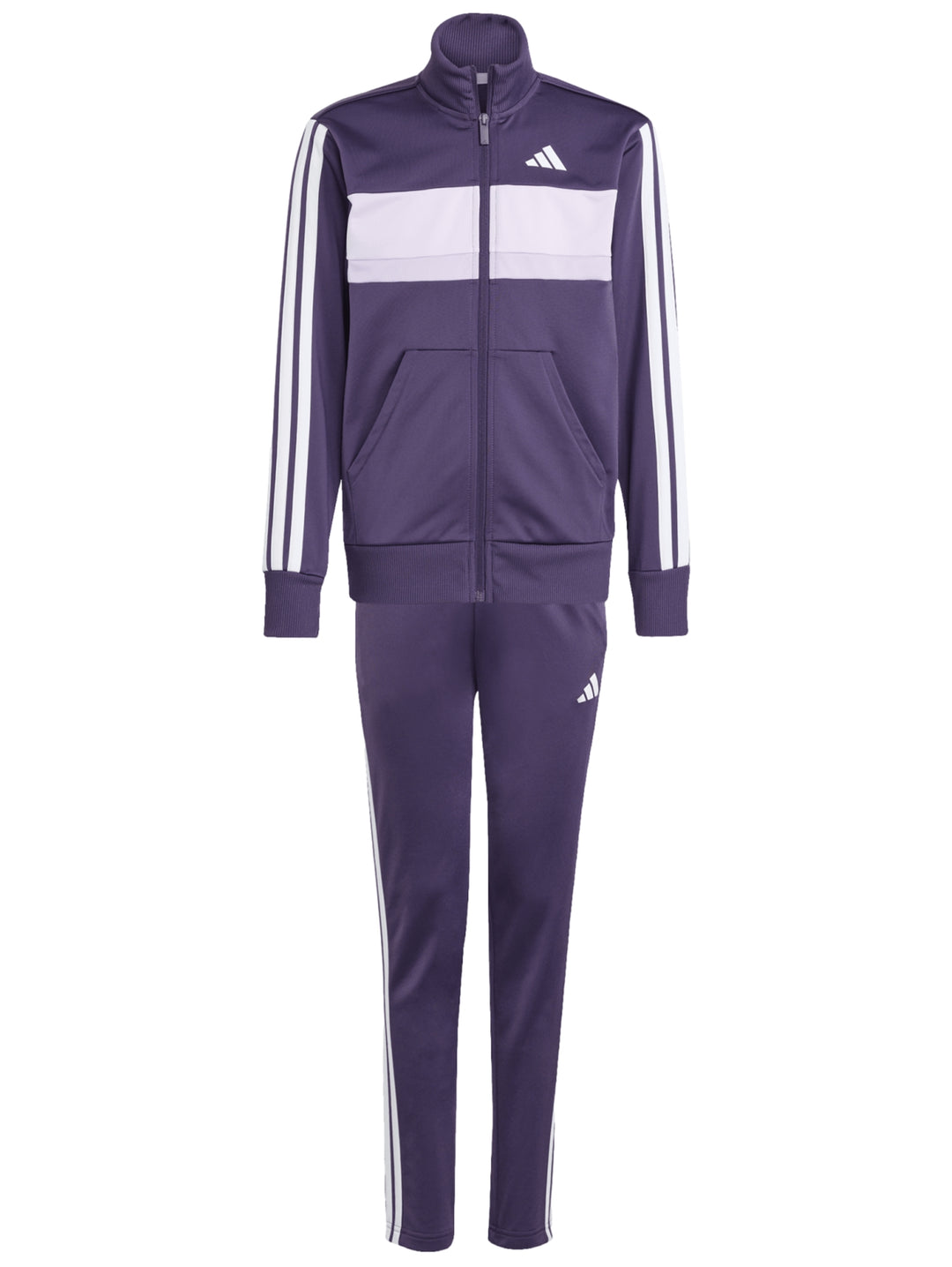 Conjunto deportivo Adidas para niño en color morado con detalles en blanco.