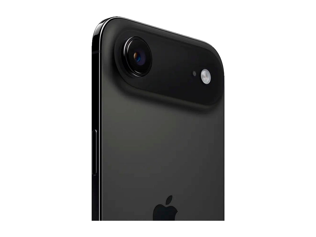 Vista posterior de un iPhone 17 Air en color negro con acabado mate y logotipo de Apple central.