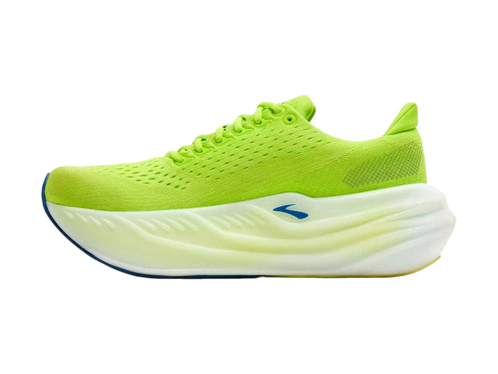 Tenis deportivos Brooks Glycerin Max en color lima con suela blanca y detalles en verde oscuro.