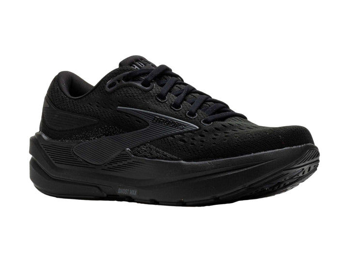 Tenis deportivos Brooks Ghost Max 3 en color negro total, vista lateral sobre fondo blanco.