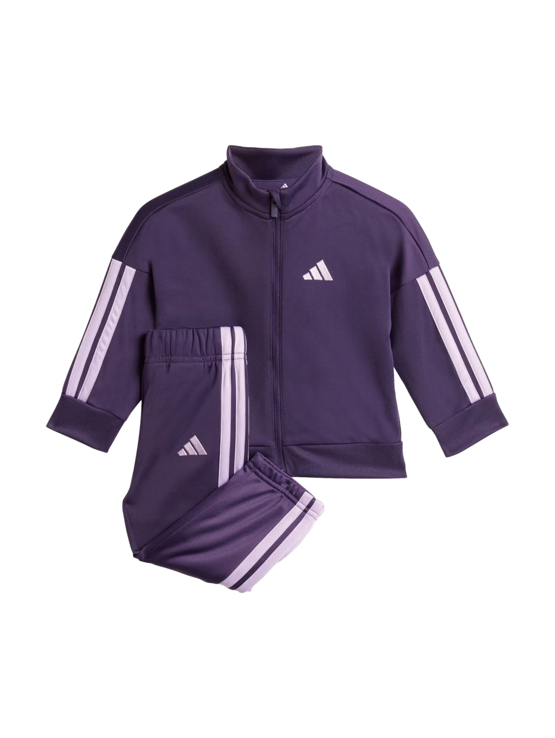 Conjunto deportivo Adidas para niña en color ciruela con franjas laterales en tono lila.