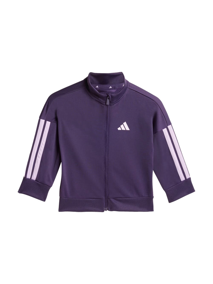 Conjunto deportivo Adidas para niña en color ciruela con franjas laterales en tono lila.