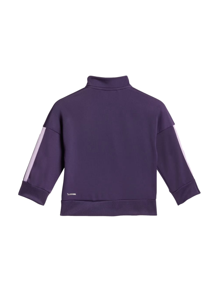 Conjunto deportivo Adidas para niña en color ciruela con franjas laterales en tono lila.