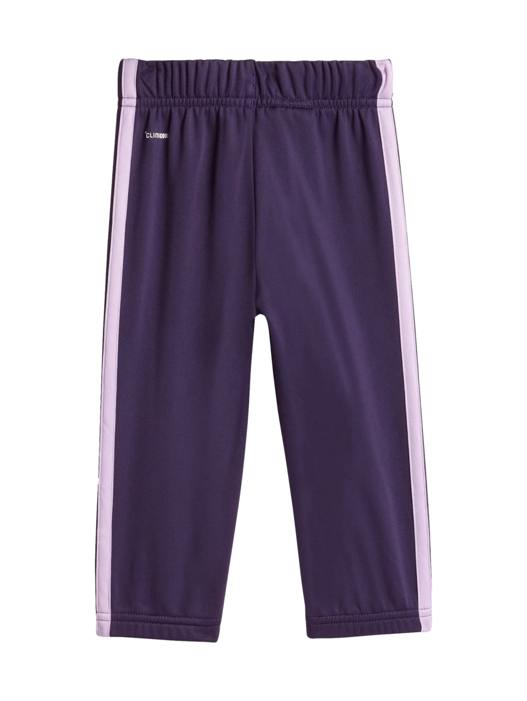 Conjunto deportivo Adidas para niña en color ciruela con franjas laterales en tono lila.