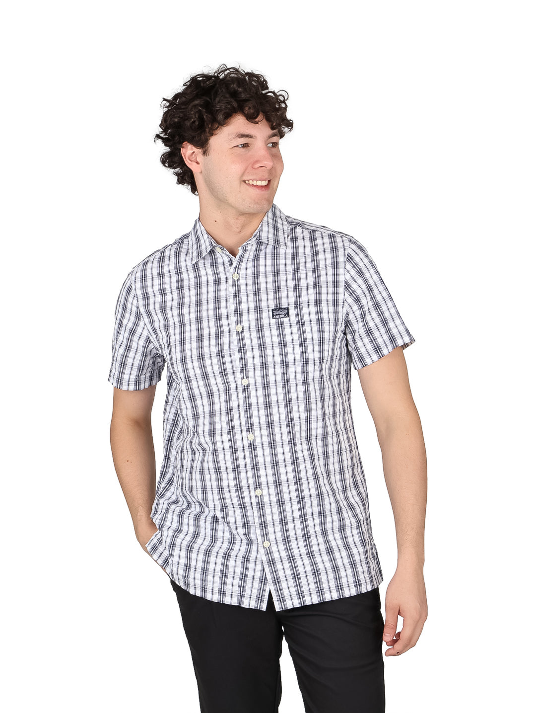Camisa Perry Ellis de Cuadros Blanco para Hombre