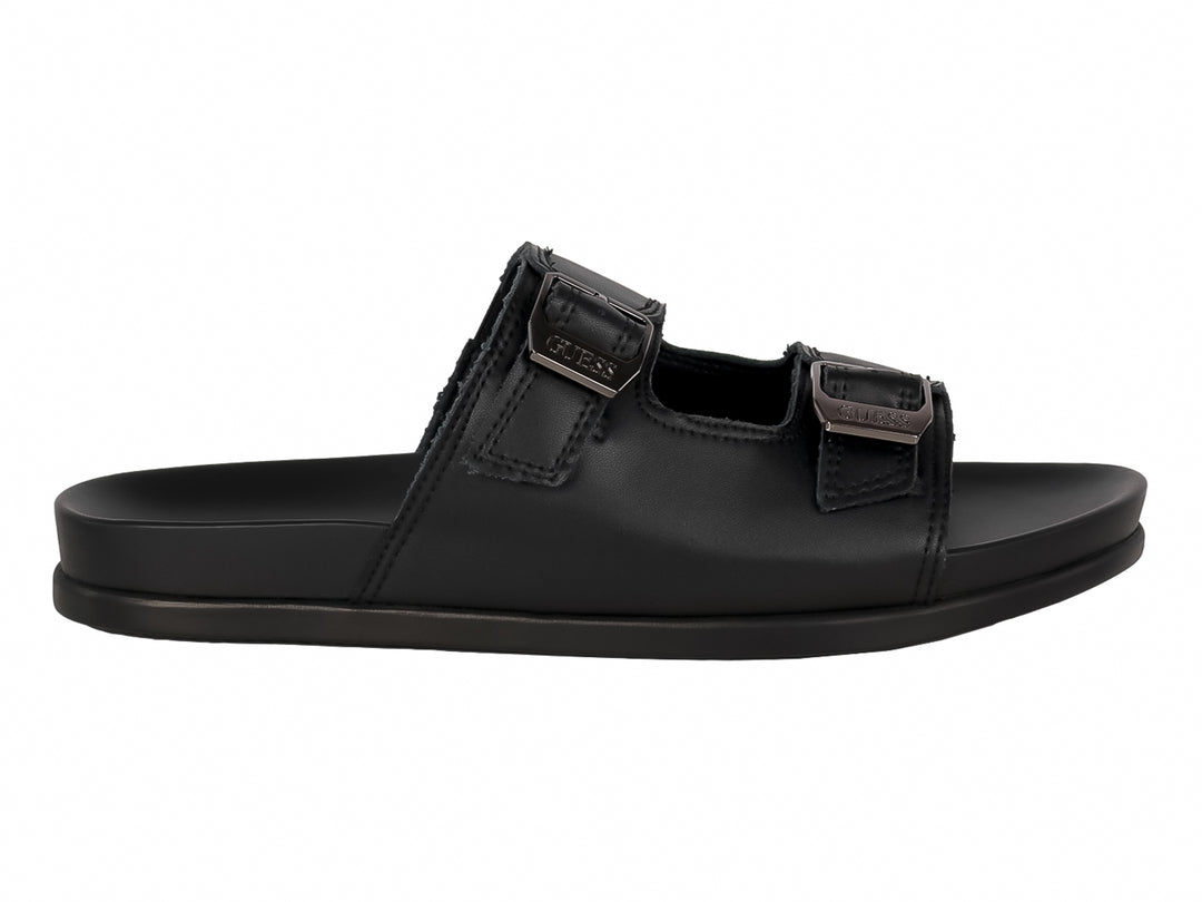 Sandalias Guess color negro con dos correas y hebillas metálicas.