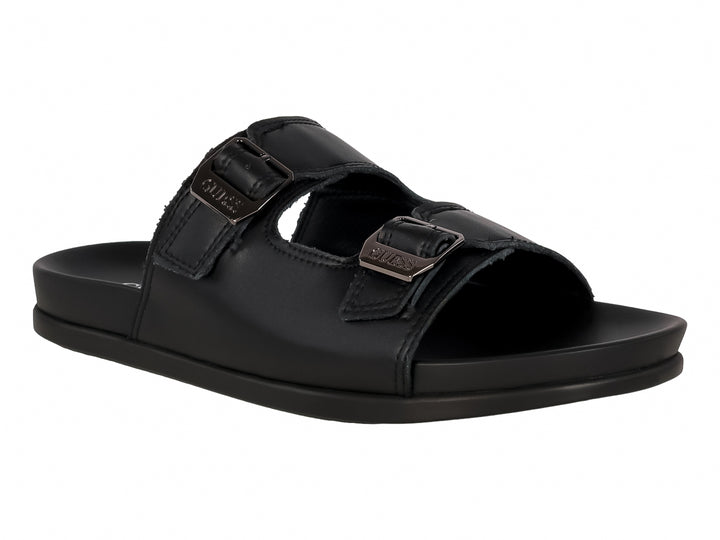 Sandalias Guess color negro con dos correas y hebillas metálicas.