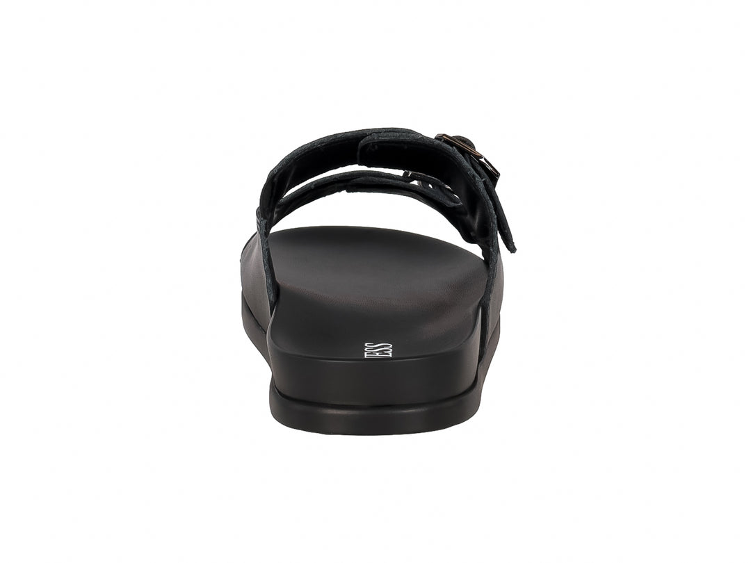 Sandalias Guess color negro con dos correas y hebillas metálicas.