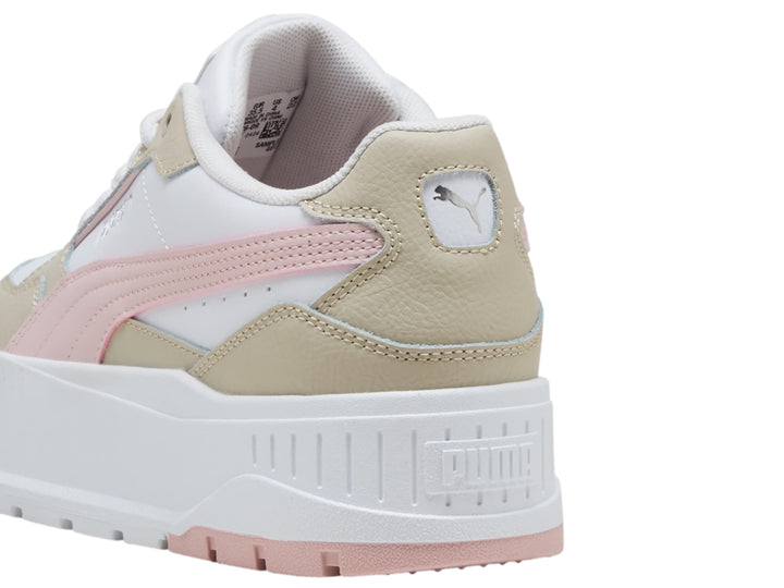 Tenis PUMA Karmen II Idol JR en colores blanco, beige y rosa con suela de plataforma gruesa.