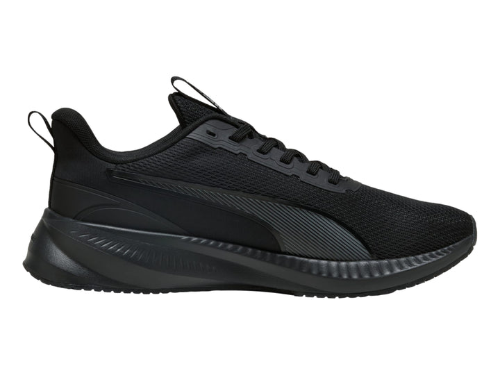 Tenis deportivos PUMA Flyer Lite 3 en color negro con detalles en gris, vista lateral.