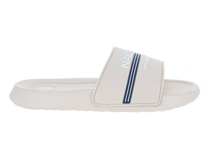 Sandalia Nautica color beige con banda ancha y detalle en azul, diseño casual y cómodo.