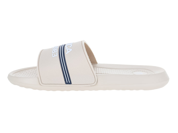 Sandalia Nautica color beige con banda ancha y detalle en azul, diseño casual y cómodo.