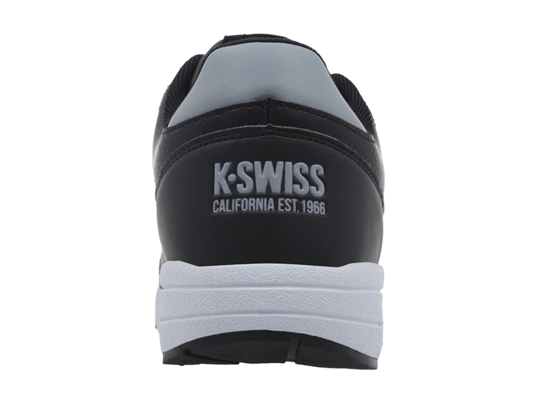 Tenis K-Swiss Maxwell en color negro con suela blanca y detalles en gris.