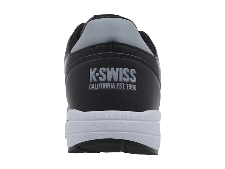 Tenis K-Swiss Maxwell en color negro con suela blanca y detalles en gris.