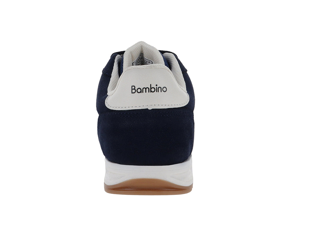 Tenis infantiles Teen Bambino color azul marino con franjas laterales blancas y suela de goma café.
