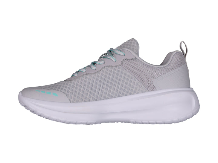 Tenis deportivos Charly color gris con suela blanca y detalles en color aqua.
