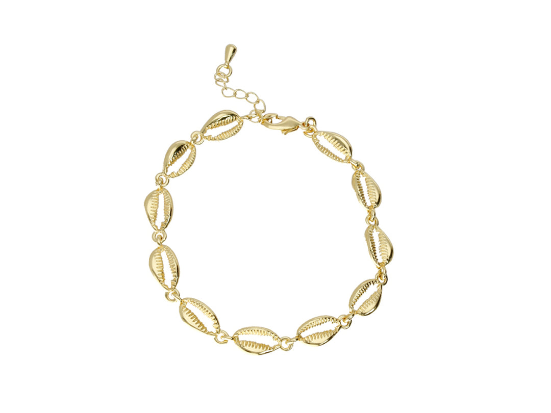Pulsera dorada de la marca ROZE compuesta por eslabones en forma de conchas marinas con cierre ajustable.