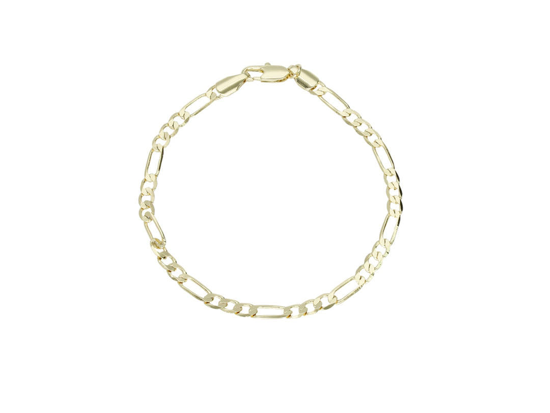 Pulsera de cadena en color dorado con cierre de seguridad sobre fondo blanco.