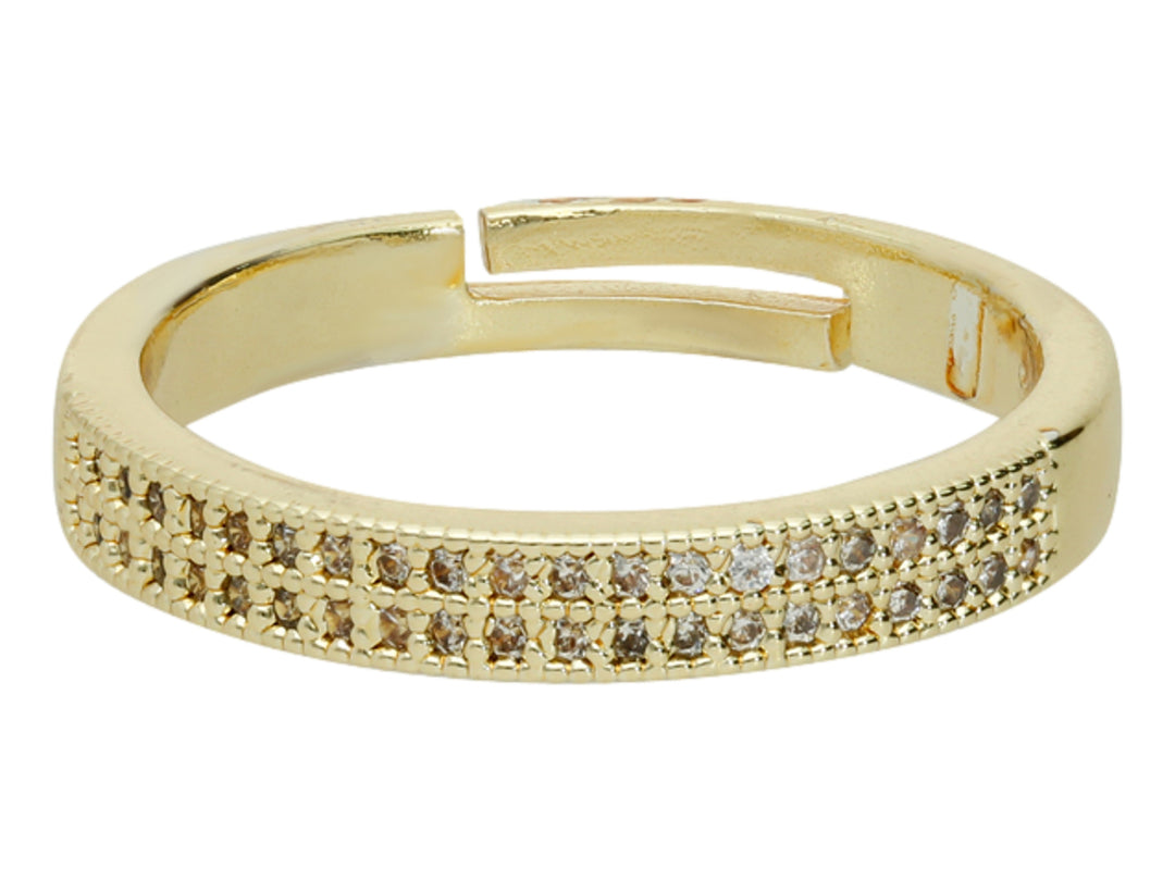 Anillo dorado de la marca ROZE con dos filas de circonias brillantes y diseño ajustable.